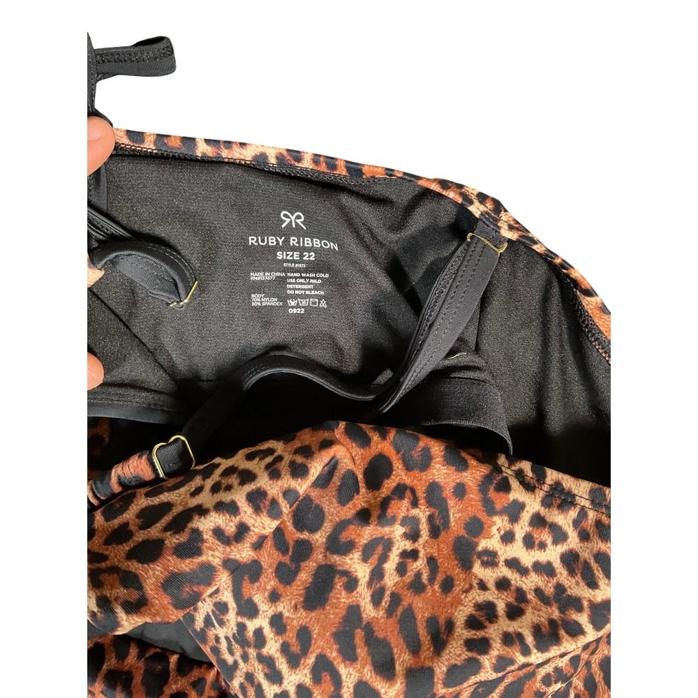 Ruby Ribbon Tankini Women 22 Brown Leopard Miami Beach Shapewear Swim Wire-Free - Picture 4 of 5